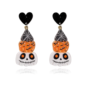 Halloween acryl oorknopjes met pompoen spook motief en spinnenweb hart ontwerp