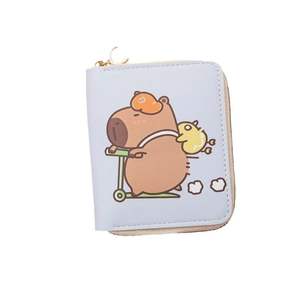 Cartoon Capybara PU leather short zipper coin purse wallet for women with skateboard pattern