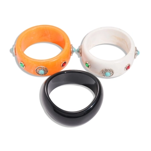 Bohemian retro resin bangles set with turquoise and gemstone inlay in orange, white, black