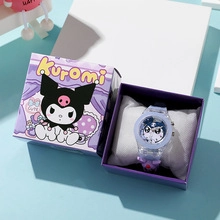 Detail view of Kuromi cartoon watch in a gift box with glowing light features