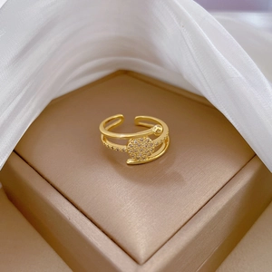 Minimalist adjustable gold ring with three-tier circular micro-pave cubic zirconia crystals