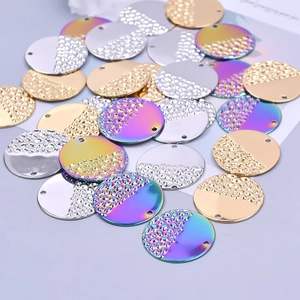 Round 18k gold and silver stainless steel pendants with hammered texture and hang holes