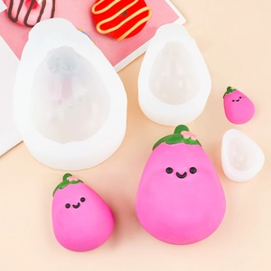 Three sizes of eggplant silicone molds for DIY candles and cute resin crafts with smiles