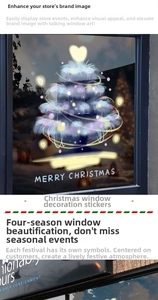 Dettaglio dell'adesivo statico albero di Natale con effetto luminoso e testo Merry Christmas