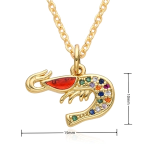 Detailed view of shrimp pendant with colorful micro-set zircons showing 15mm width
