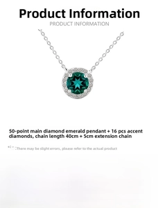 Detail view of S925 silver 0.5ct emerald halo pendant necklace with 40+5cm chain specs
