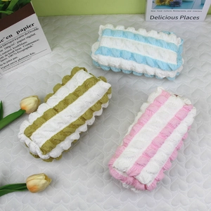 Three-piece checkered bubble fabric pencil cases for school girls in blue, green and pink