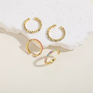 Ear cuff occhio di Allah dorati con smalto colorato e zirconi su base di pietra