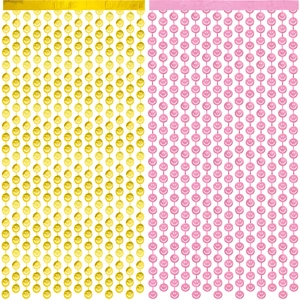 Tende a frange dorate e rosa con faccine per decorazioni di feste di compleanno