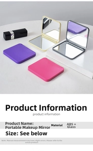 Mini folding double-sided portable makeup mirrors in various pastel colors on a sleek podium