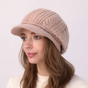 Gorra de invierno para mujer con punto de ochos grueso y forro polar suave