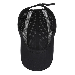 Unisex black mesh breathable baseball cap with ponytail hole and adjustable metal buckle