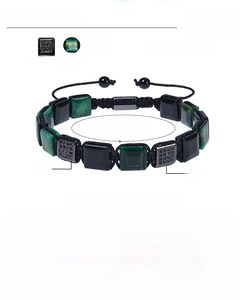 Detailed dimension guide for square malachite and cubic zirconia braided stone bracelet