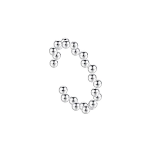 Minimalist S925 sterling silver beaded C-shaped ear cuff with polished silver finish