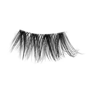 Detail of half-length false eyelashes with transparent bands and layered volume
