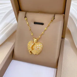 Broken Heart Pendant Necklace Gold Plated Stainless Steel Chain Copper Micro Pave Zirconia Chic Jewelry For Women