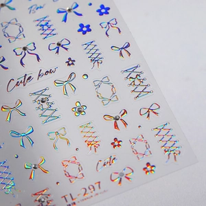 Holographic bow and flower nail art stickers TL-297 with laser rainbow metallic finish