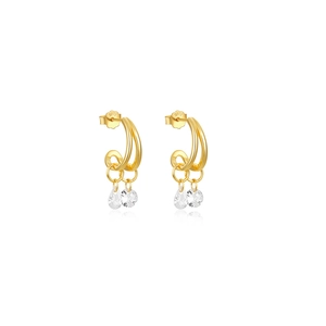 Detailed view of S925 sterling silver star and moon earrings with gold finish and zircons