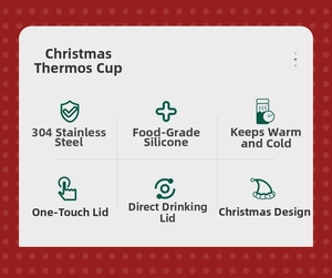 Detail showing 304 stainless steel insulated Christmas flask with one-click lid system