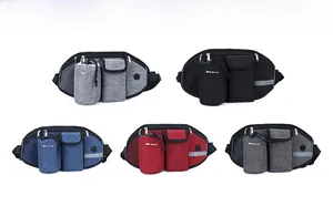 Outdoor dog walking belt bags in five colors with water bottle holder and reflective strips