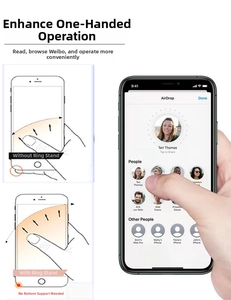 Detail showing how the ring holder expands one-handed operation range on a smartphone