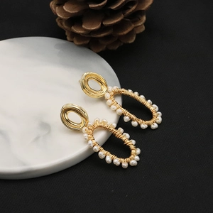 Natural Freshwater Pearl Earrings Baroque Oval Wire Wrapped Retro Luxury Jewelry With Earring Post