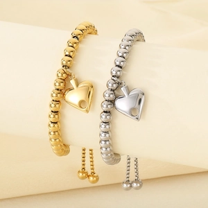 18K gold-plated double-layer beaded heart bracelets with adjustable steel drawstring