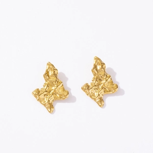 Elegant 18K gold plated titanium steel earrings with irregular liquid metal texture