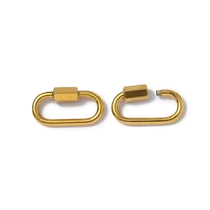 Detail of gold-plated stainless steel oval screw clasp showing open and closed mechanism
