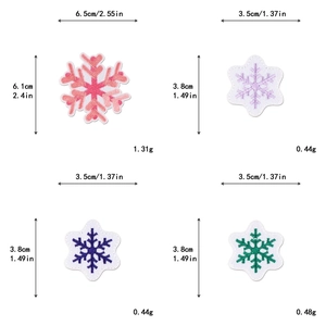 Detailed size specifications for assorted snowflake embroidery iron-on DIY patches