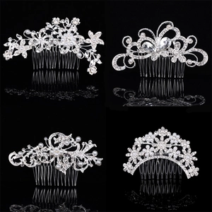 Silver bridal hair combs with sparkling rhinestones and pearls in four elegant designs