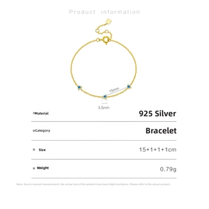 Technical drawing of S925 silver bracelet with blue stones and sizing measurements