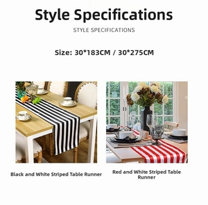 Detail of modern striped table runner showing black white and red white pattern options