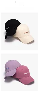 Detail view of cotton baseball caps with Awesome embroidery in multiple colors