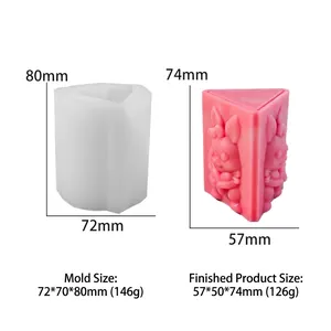 Detailed view of white silicone rabbit mold and its finished pink aromatherapy wax model