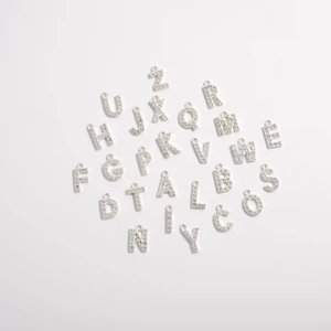 Sparkling S925 sterling silver alphabet pendants with micro-paved cubic zirconia for DIY jewelry