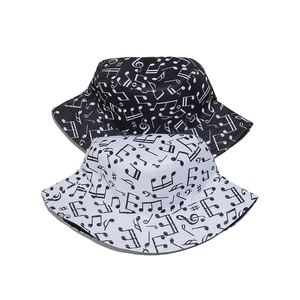 Bobs unisexe avec notes de musique en noir et blanc, chapeaux de soleil en toile coton