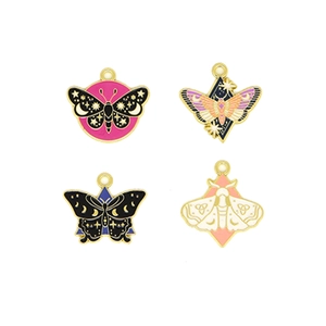 Enamel butterfly and moth jewelry pendants with gold base for DIY earrings and necklaces