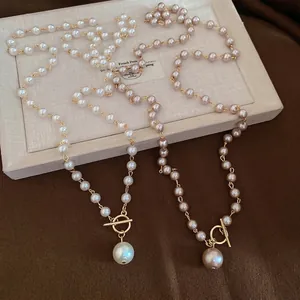 Collier de perles élégant avec fermoir à bascule OT et grand pendentif perle sur plateau
