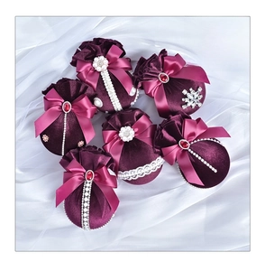 Detail of 8cm velvet Christmas ball with diamond ribbon bow and lace for tree decor