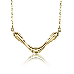 925 Sterling Silver V-Shaped Clavicle Necklace For Women Minimalist Fluid Geometric Pendant Chain Jewelry Light Luxury Accessory Gift