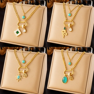 Collier À Étages Vintage Acier Inoxydable Plaqué Or Turquoise Coquillage Blanc Arbre De Vie Pendentif Bijoux Bohème Femme