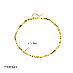 Minimalist gold titanium steel faceted beaded chain necklace, length 40+5cm, weight 28g