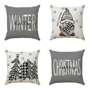 Set di 4 federe per cuscini natalizi in lino con stampe invernali per decoro divano