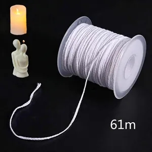 61m white braided cotton candle wick roll for DIY candle making on plastic spool