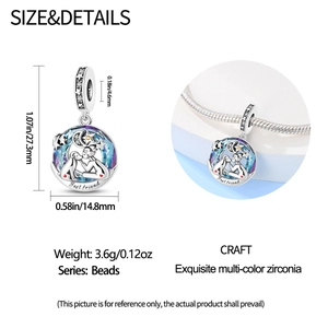 Dettagli del ciondolo in argento tema Best Friend con dimensioni per bracciali compatibili