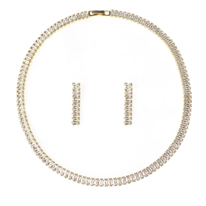 Elegant gold zircon jewelry set featuring rectangular cut crystals for weddings