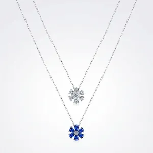 925 Sterling Silver Flower Pendant Necklace For Women Elegant Zirconia Snowflake Clavicle Chain Korean Style Daily Jewelry