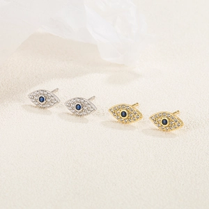 Vintage S925 sterling silver evil eye stud earrings with blue stones and zircons