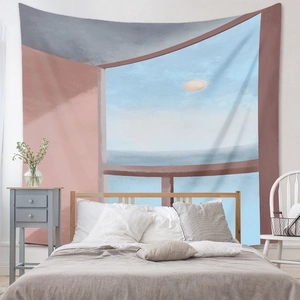 Détails de texture de la tapisserie murale bohème avec motif minimaliste d'océan et lune